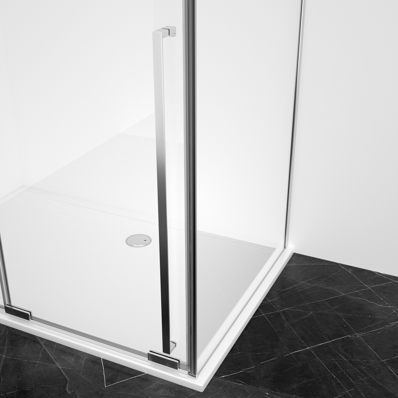 Luca Varess Stilus Eckdusche: Schiebetür, 120 x 90 cm, Klarglas, Chromprofil