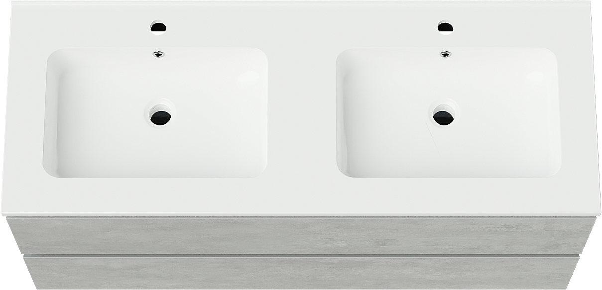 Linie Lado hängendes Möbelstück Set: 120 x 46 cm, Beton dunkelgrau, mit Vano Doppelwaschtisch, Marmorkomposit Weiß glänzend