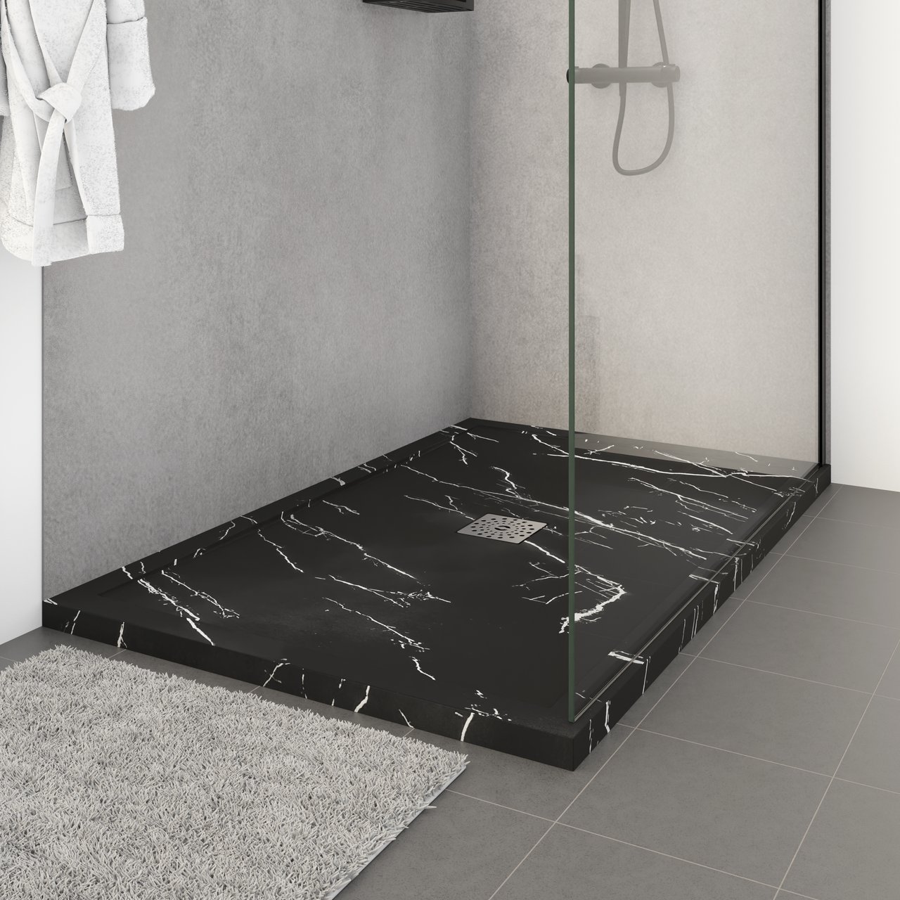 Linie Lido receveur de douche 140 x 90 cm marbre composite aspect marbre noir texture ardoise