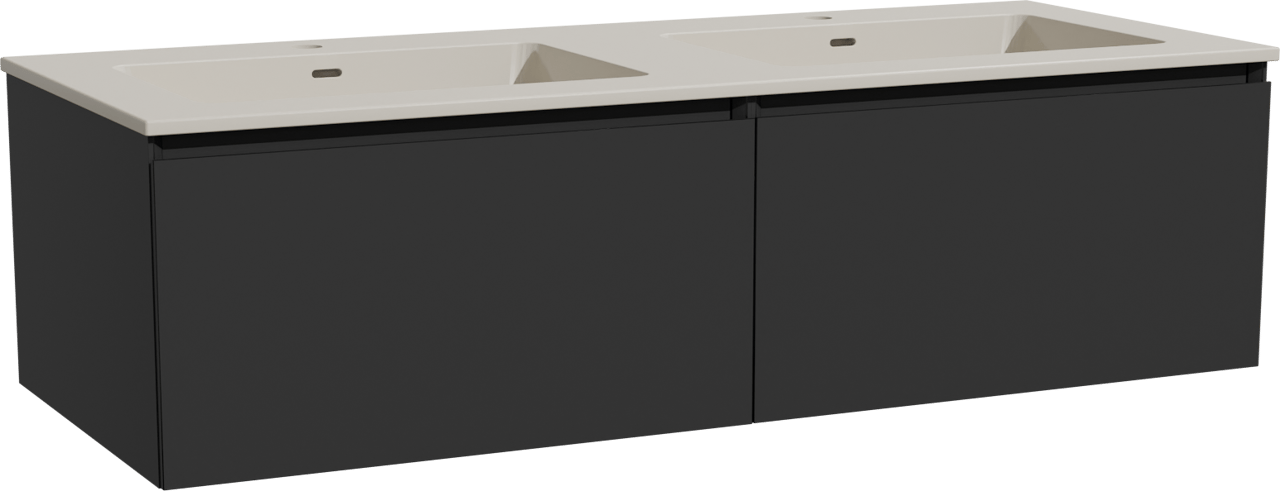 Storke Edge hängendes Möbelstück Set: 130 x 52 cm, Schwarz matt, mit Diva Doppelwaschtisch, Top Solid Seidengrau