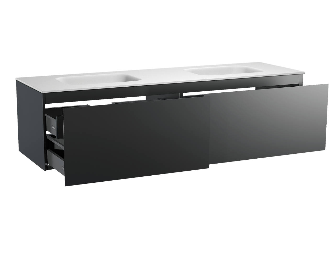 Balmani Idra meuble salle de bains suspendu 180 x 55 cm noir mat avec Tablo Arcato double vasque en solid surface blanc mat