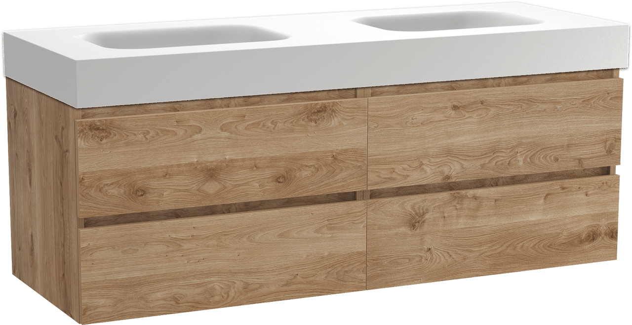 Balmani Lucida meuble salle de bains suspendu 150 x 55 cm chêne brut avec Arcato double vasque en solid surface blanc mat