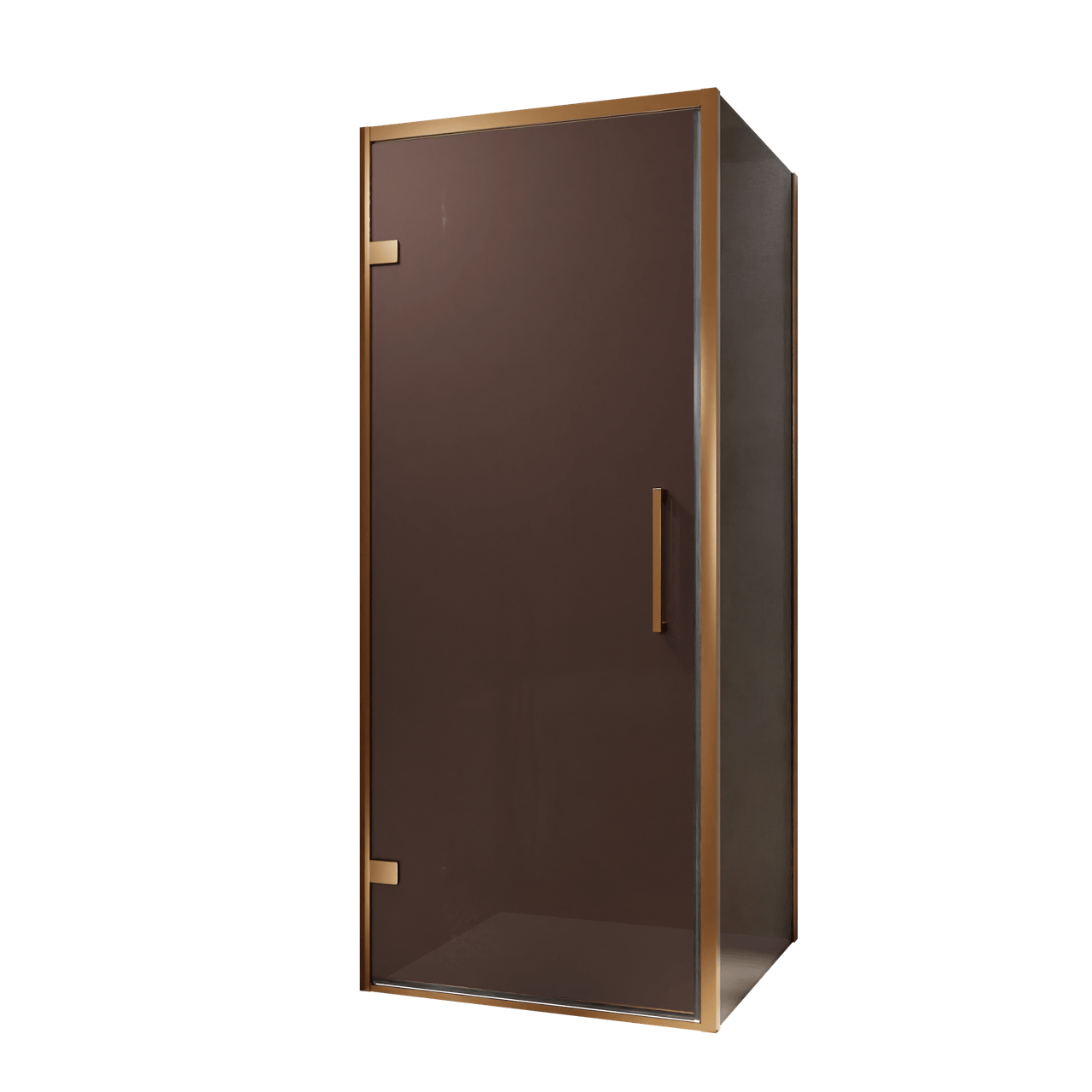 Balmani Senses Design douchecabine met linkse draaideur en vaste zijwand, 90 x 80 cm, Brons, Brushed Rosegold profielen