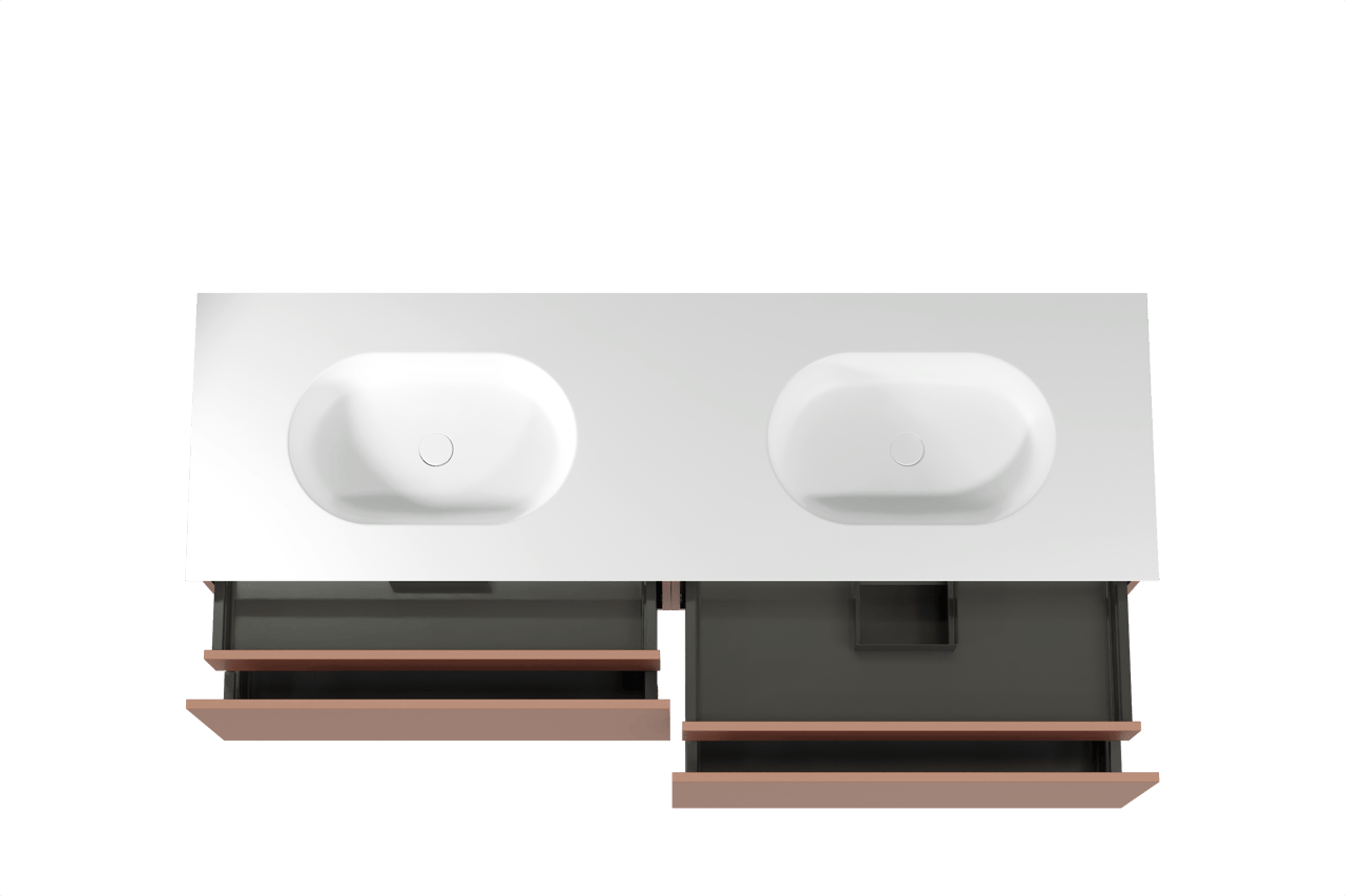 Balmani Sfera meuble salle de bains suspendu 180 x 55 cm cotto avec Tablo Oval double vasque en solid surface blanc mat