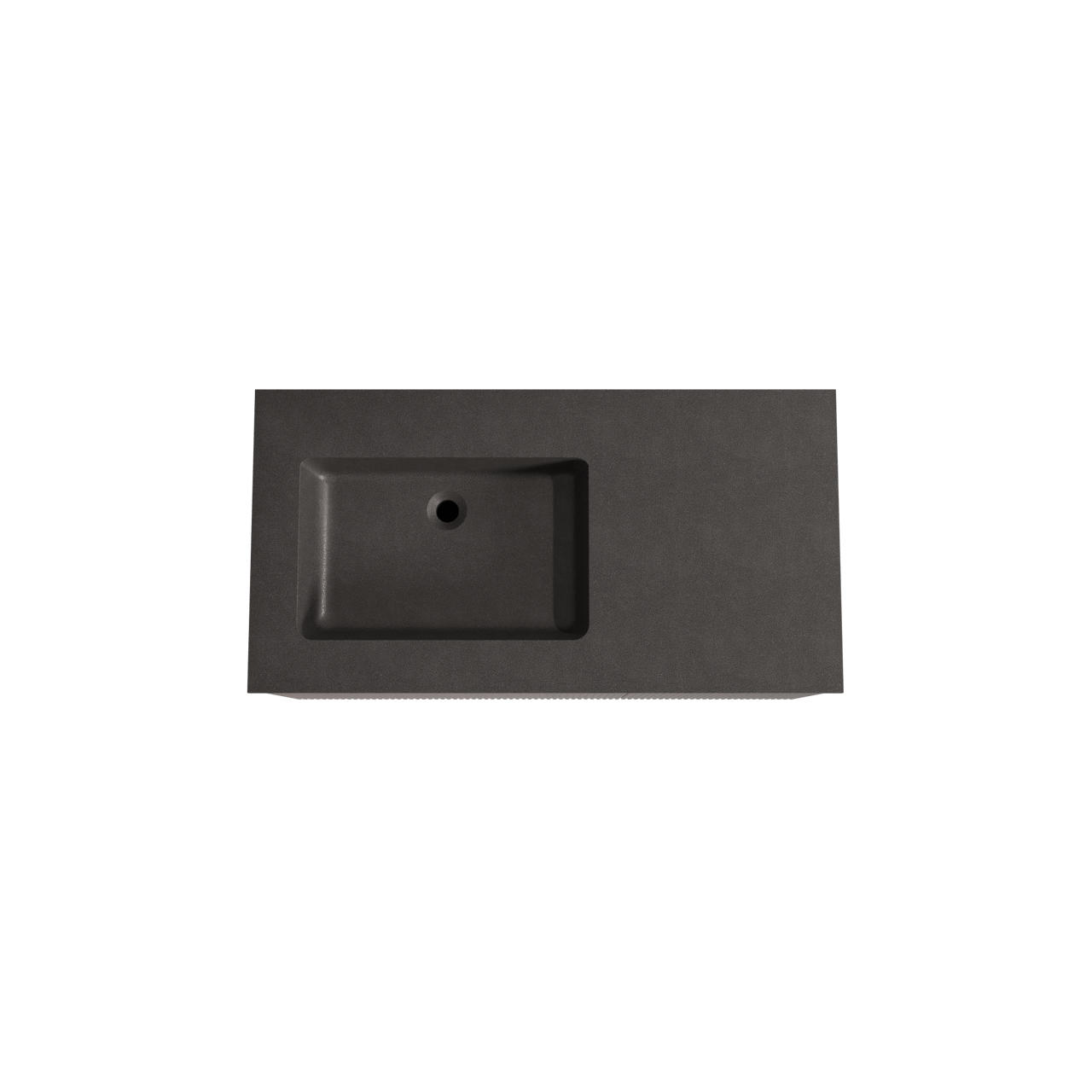 Storke Ribs meuble salle de bains suspendu 100 x 52 cm noyer avec Scuro plan vasque asymétrique à gauche en quartz noir mat, Nervure droite symétrique verticale