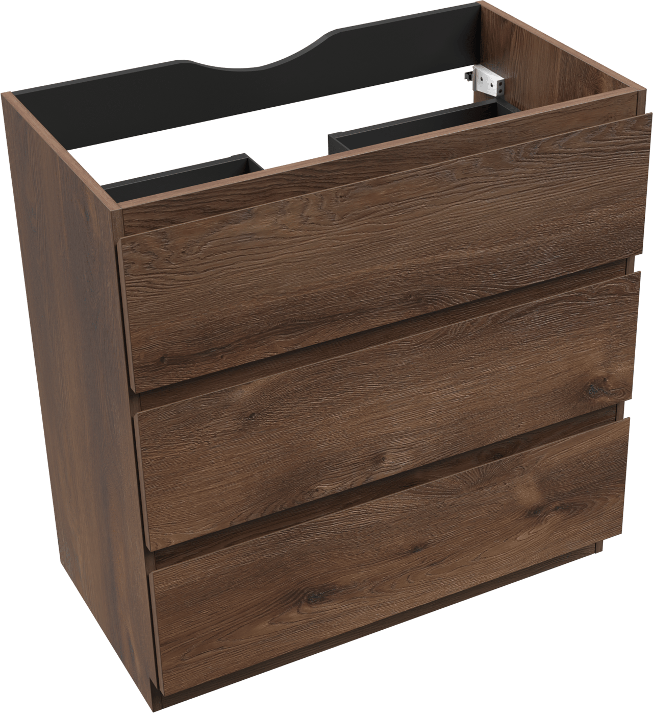 Linie Lado stehender Waschbeckenunterschrank: 80 x 46 cm, braune Eiche, 3 Schubladen