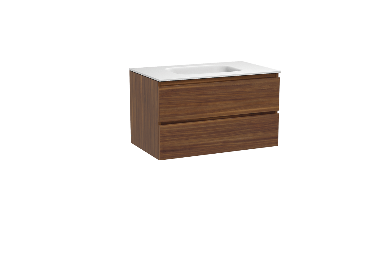 Balmani Lucida meuble salle de bains suspendu 90 x 55 cm noyer américain avec Tablo Arcato plan simple en solid surface blanc mat