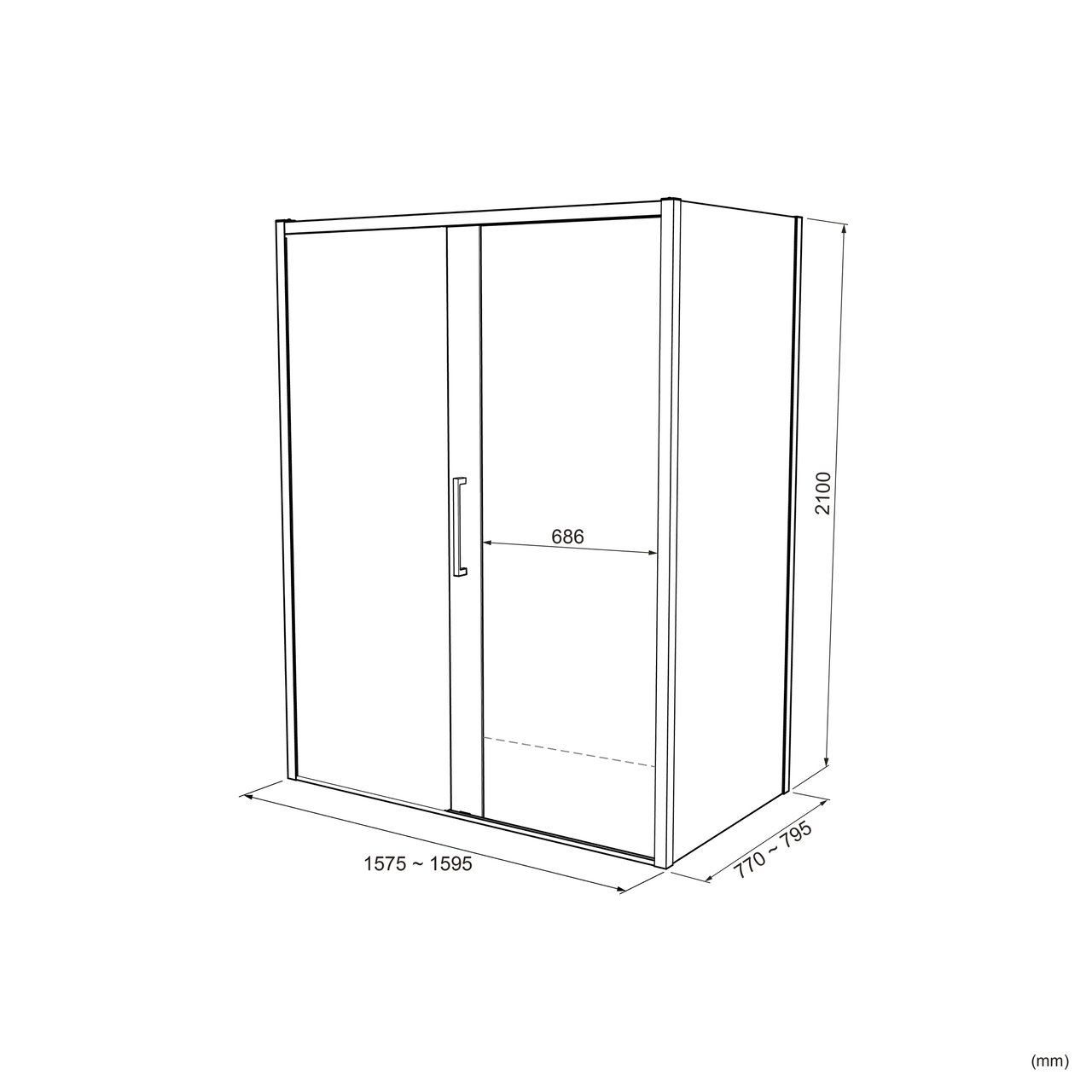 Balmani Senses Design douchehoek met linkse schuifdeur en vaste zijwand, 160 x 80 cm, Helder glas met matte strook, Glanzend chroom profielen