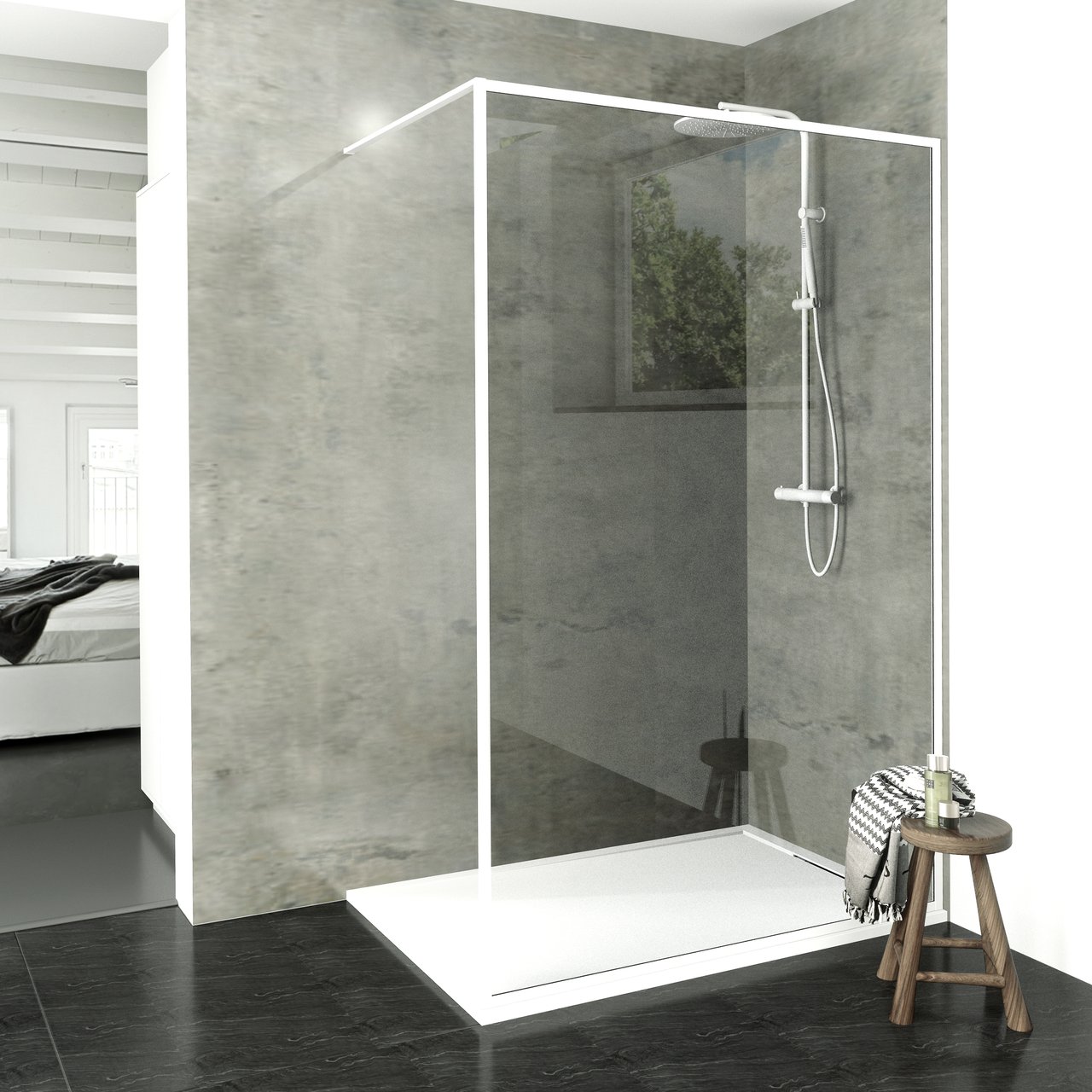 Balmani Framed inloopdouche 140 x 210 cm helder glas mat wit profiel