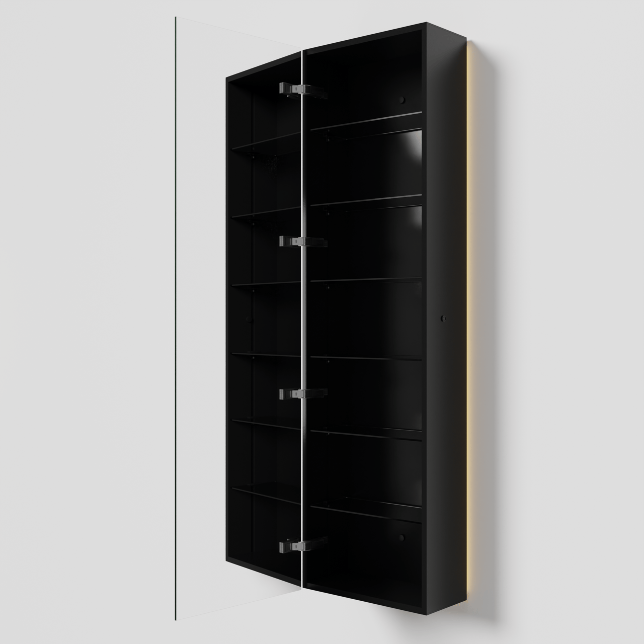 Balmani Mara colonne salle de bains suspendu avec miroir lumineux 45 x 160 cm Noir Mat