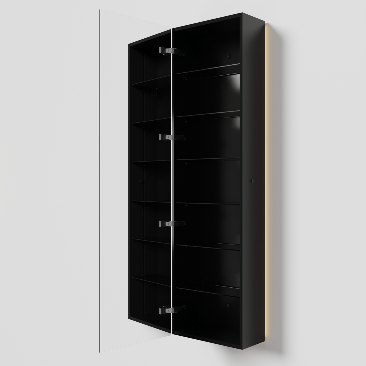 Balmani Mara hängendes Badhochschränke mit Spiegel 45 x 160 cm Schwarz Matt mit Spiegelbeleuchtung