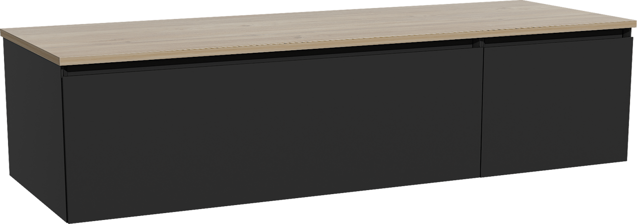 Storke Edge meuble salle de bains suspendu 150 x 52 cm noir mat avec Panton tablette simple ou double en mélaminé chêne brut