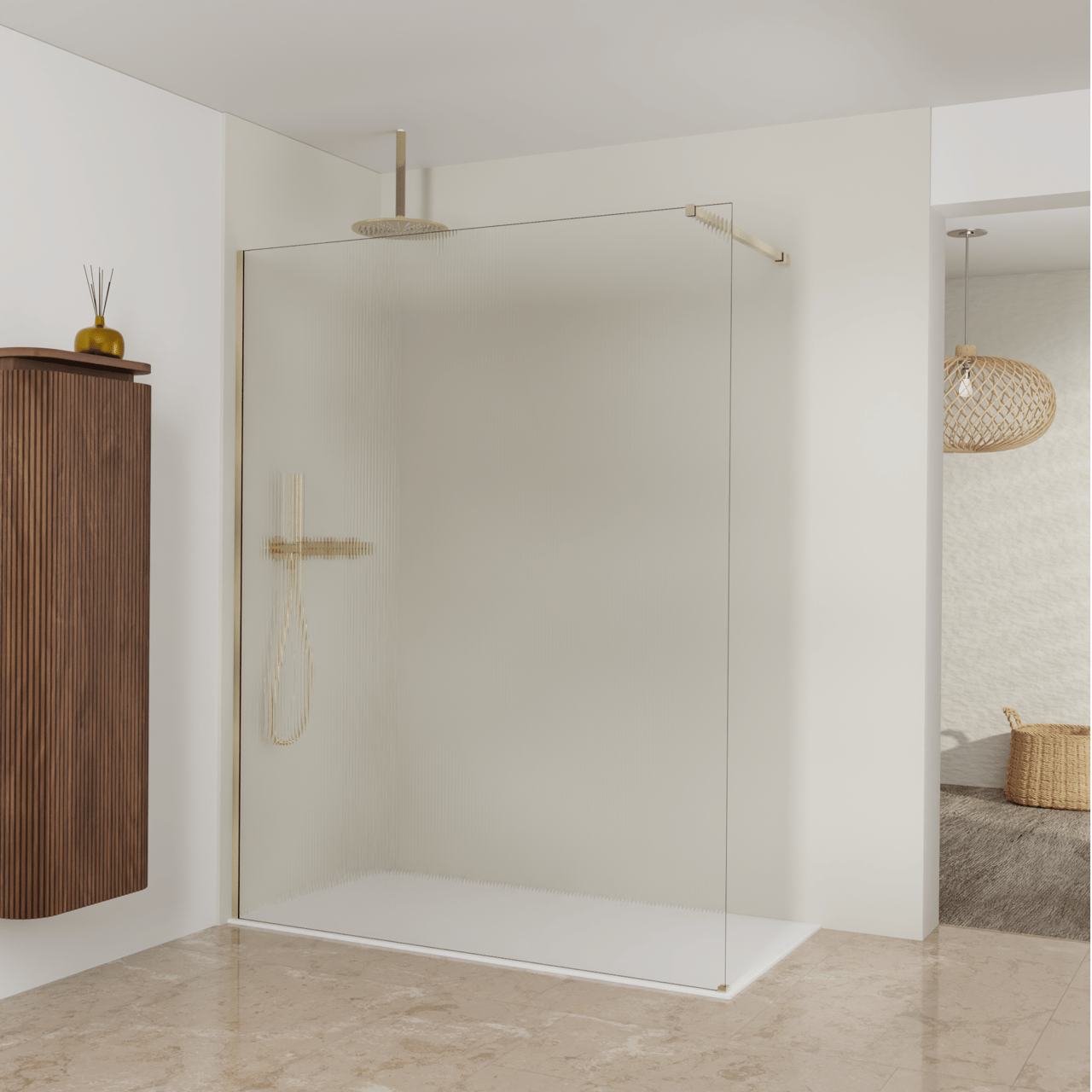 Balmani Modular inloopdouche: 160 x 200 cm, Ribs met coating, Brushed Champagne Gold profielen