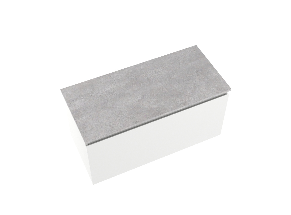 Linie Lado zwevend badmeubel 100 x 46 cm hoogglans wit met Lado enkel of dubbel wastafelblad in melamine beton donkergrijs