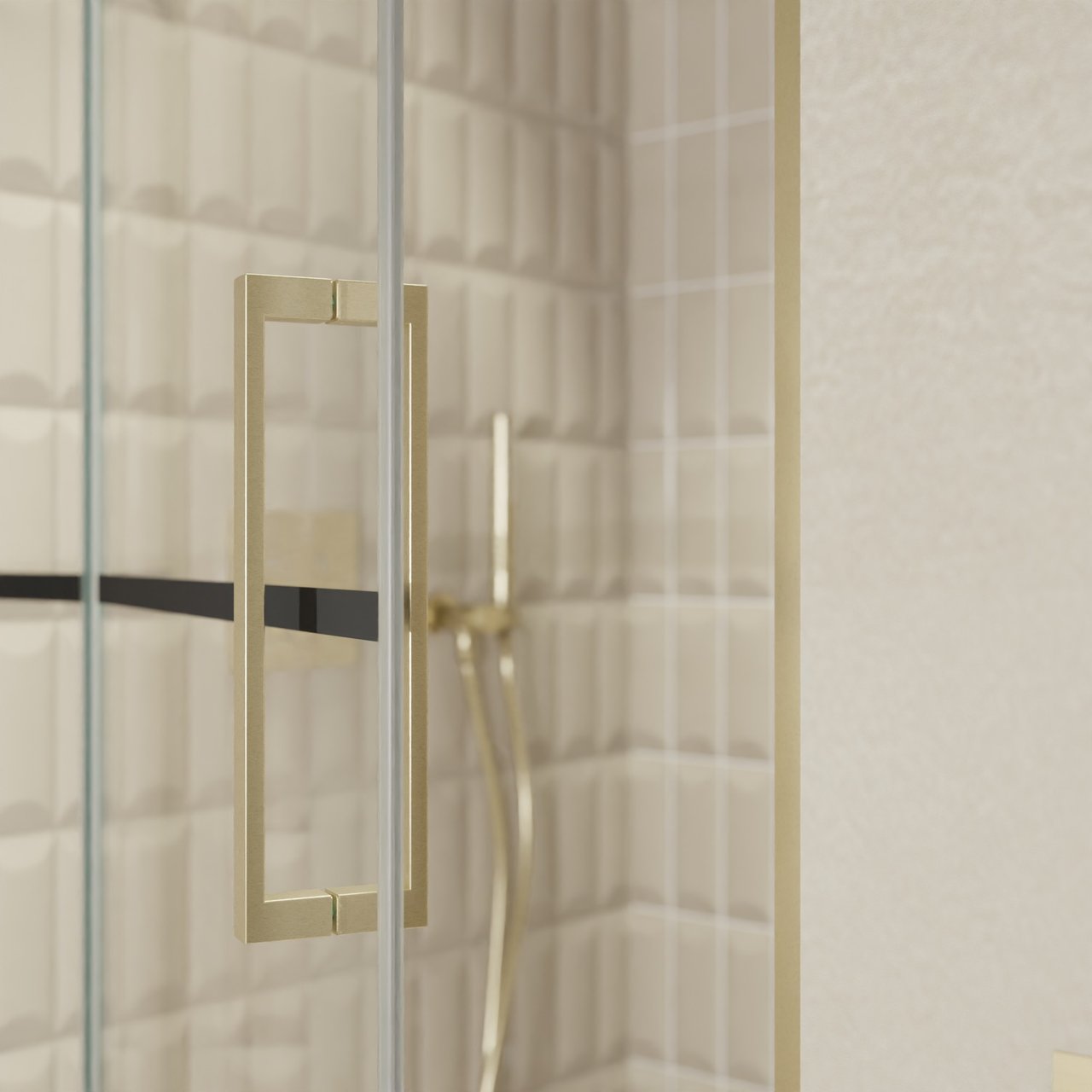 Balmani Senses Design douche draaideur links 100 cm x 210 cm Lined glas, Brushed Champagne Gold profielen, met coating