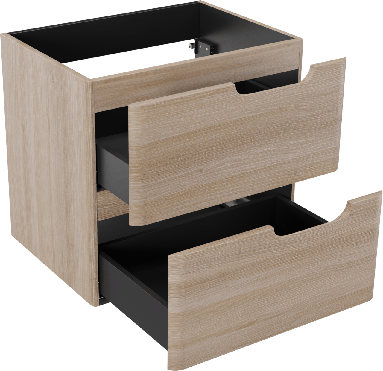 Linie Curvo hängender möbelstück Waschtischunterschränke 60 x 46 cm Eiche Hell 2 Schubladen