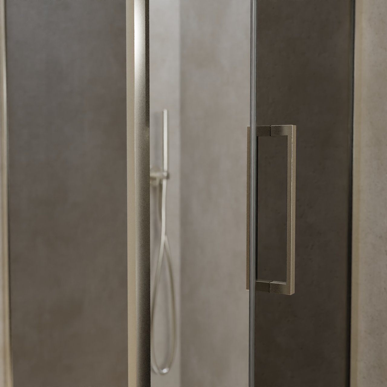 Balmani Senses Design Eckdusche: Drehtür (Rechts) mit fixierte Seitenwand, 90 x 90 cm, Rauchglas, Profil Brushed CoolMetal