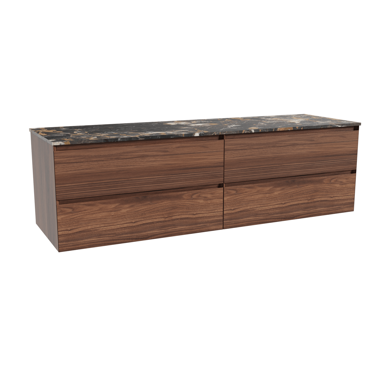 Balmani Mitra meuble salle de bains suspendu 180 x 55 cm noyer avec Stretto tablette simple ou double en marbre portoro gold