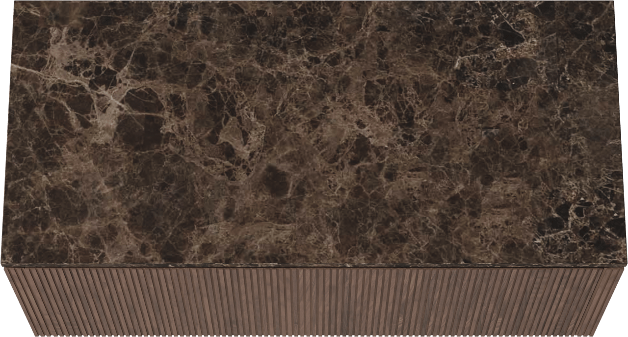 Balmani Eclips meuble salle de bains suspendu 120 x 55 cm Noyer américain avec Stretto tablette simple ou double en Dark Emperador marbre, Nervure droite symétrique verticale