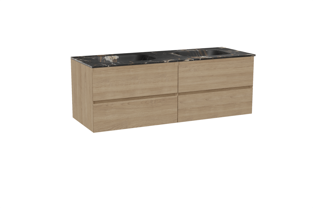 Balmani Mitra meuble salle de bains suspendu 150 x 55 cm chêne naturel avec Tablo Arcato double vasque en marbre portoro gold