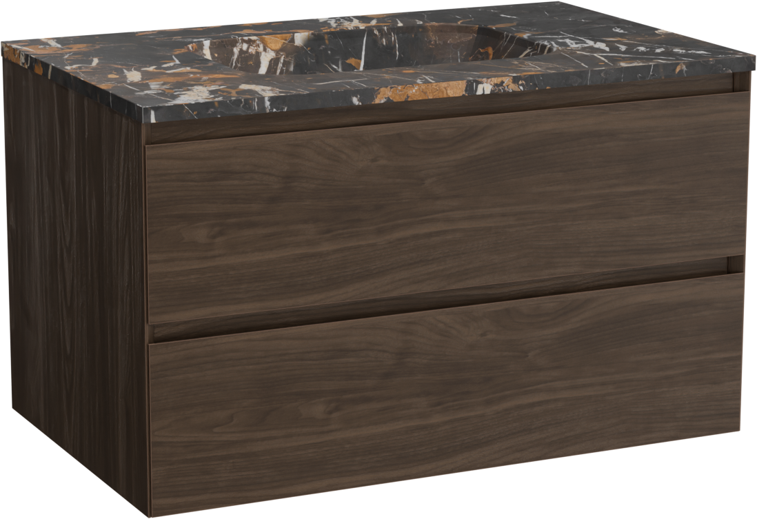 Balmani Mitra zwevend badkamermeubel 90 x 55 cm amerikaanse notelaar met Tablo Arcato enkele wastafel in marmer portoro gold