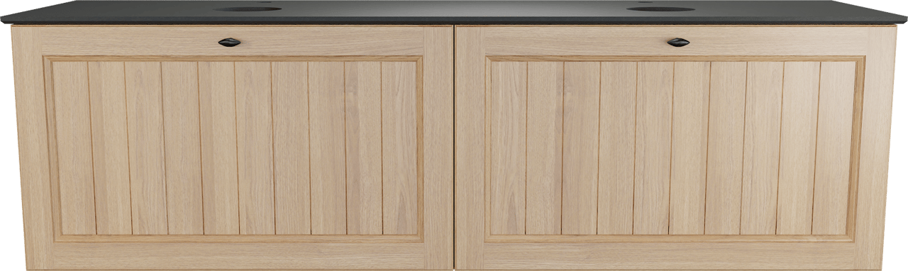 Balmani Lemon zwevend badkamermeubel 180 x 55 cm, fineer natuur eik met Facetta dubbel tablet in graniet zwart