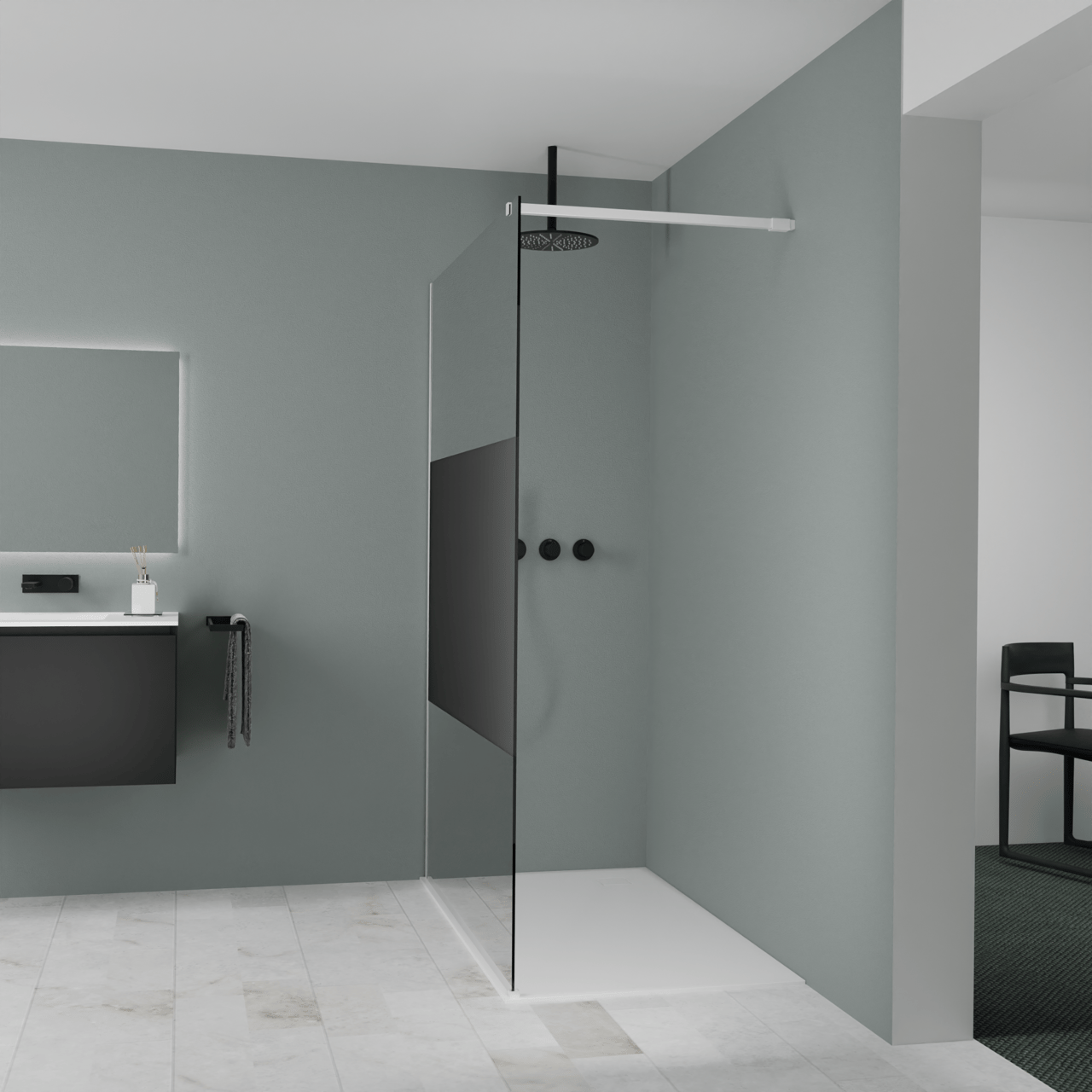 Balmani Modular inloopdouche: 140 x 200 cm, Rookglas met matte strook ...