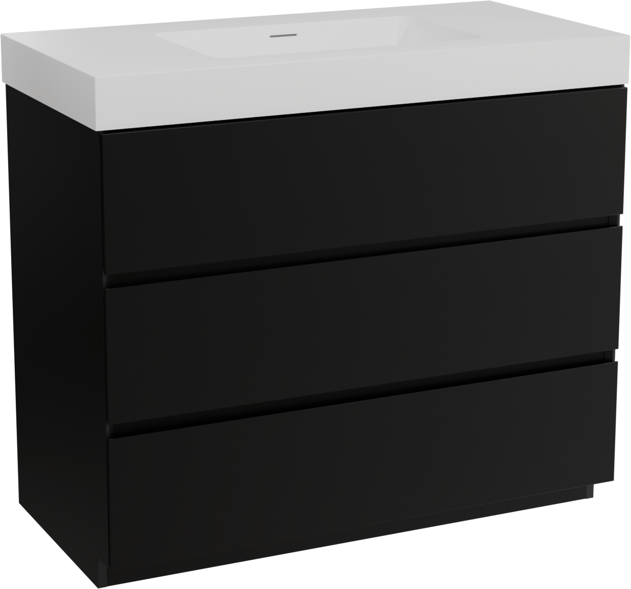 Storke Edge staand badmeubel 105 x 52 cm mat zwart met Mata High enkele wastafel in solid surface mat wit