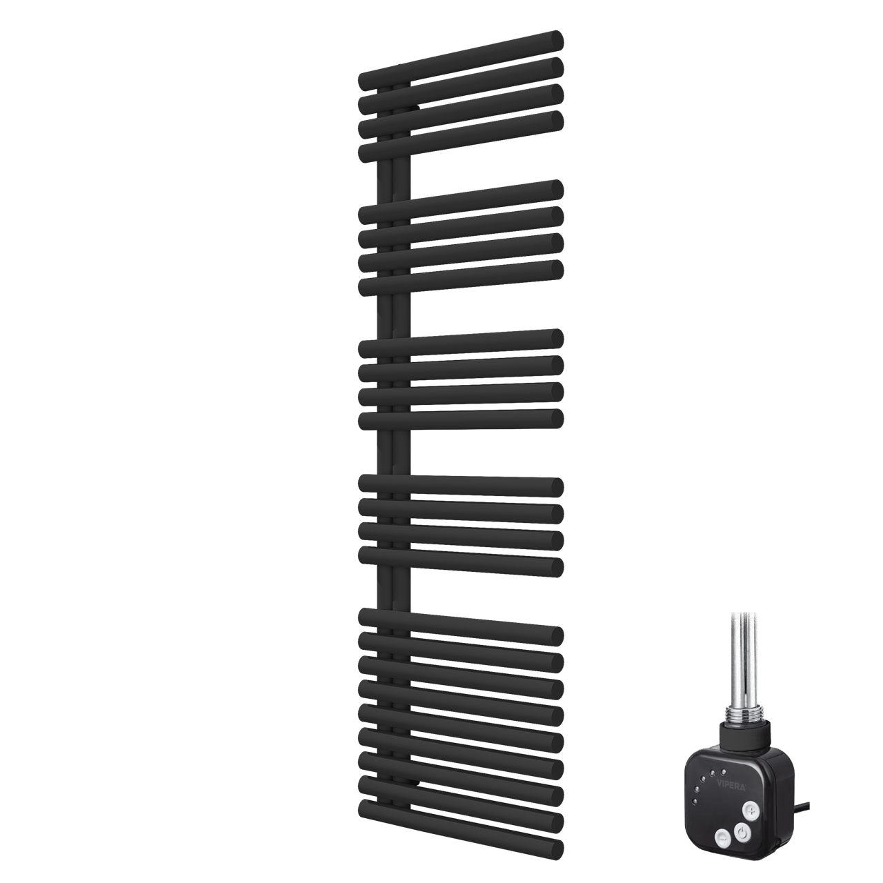 Vipera Avila enkele handdoekradiator 60 x 187 cm elektrische verwarming mat zwart middenaansluiting 1000W, weerstand inbegrepen