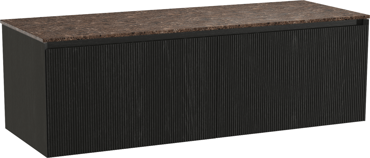 Balmani Fila zwevend badmeubel 150 x 55 cm zwart eiken met Stretto enkel of dubbel wastafelblad in marmer dark emperador, Verticale symmetrische rechte ribbel