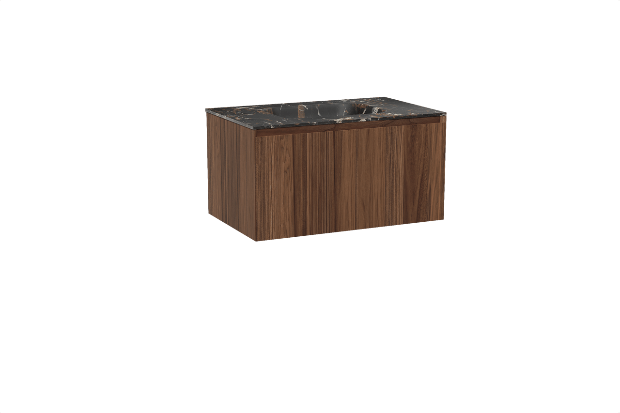 Balmani Idra zwevend badkamermeubel 90 x 55 cm notelaar met Tablo Arcato enkele wastafel in marmer portoro gold