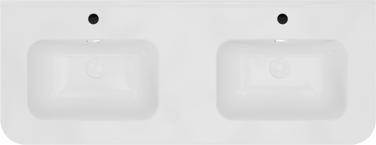 Storke Soft zwevend badkamermeubel 120 x 46 cm notelaar met Kera Soft dubbele wastafel in porselein glanzend wit