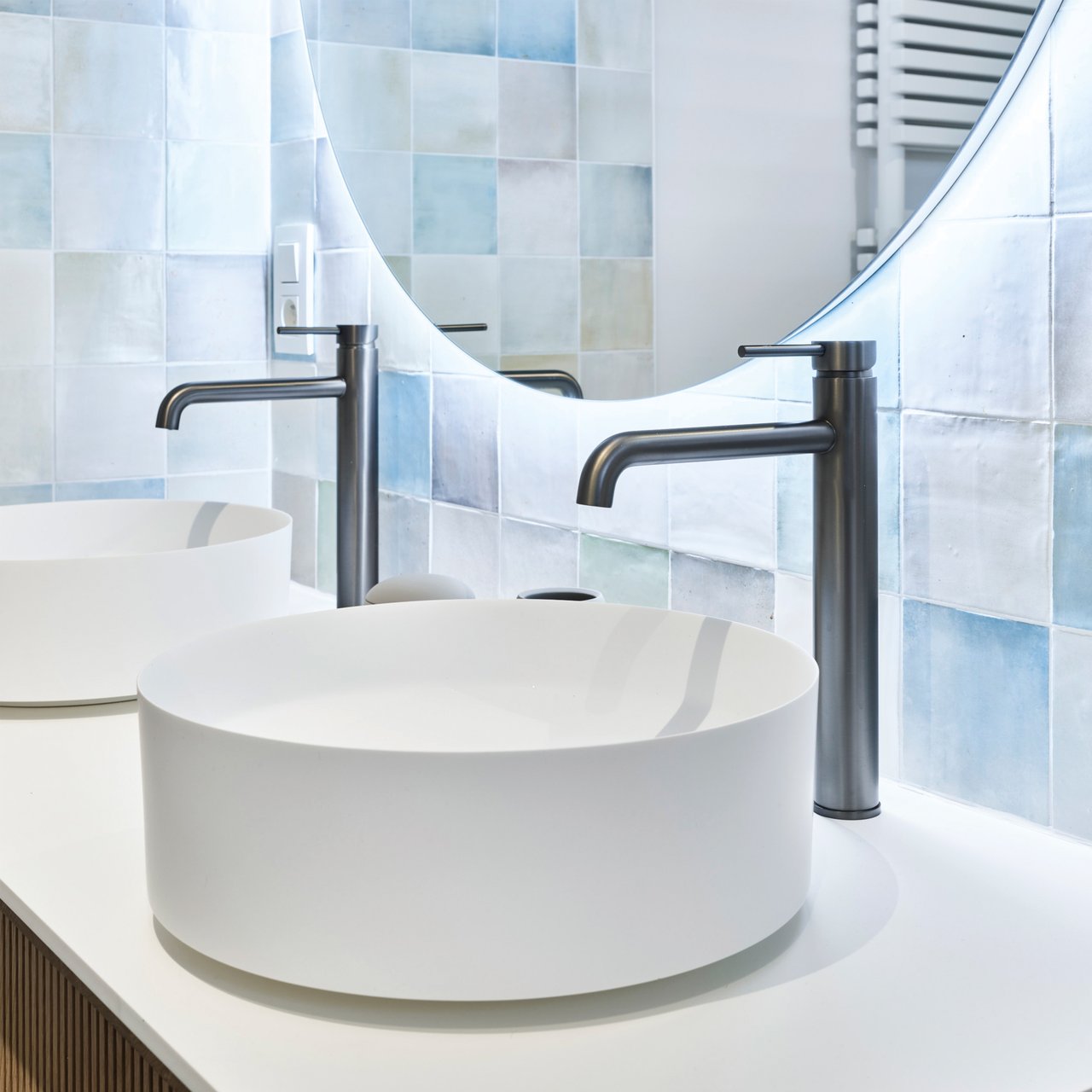 Blaufoss Round robinet de lavabo réhaussé GunMetal brossé