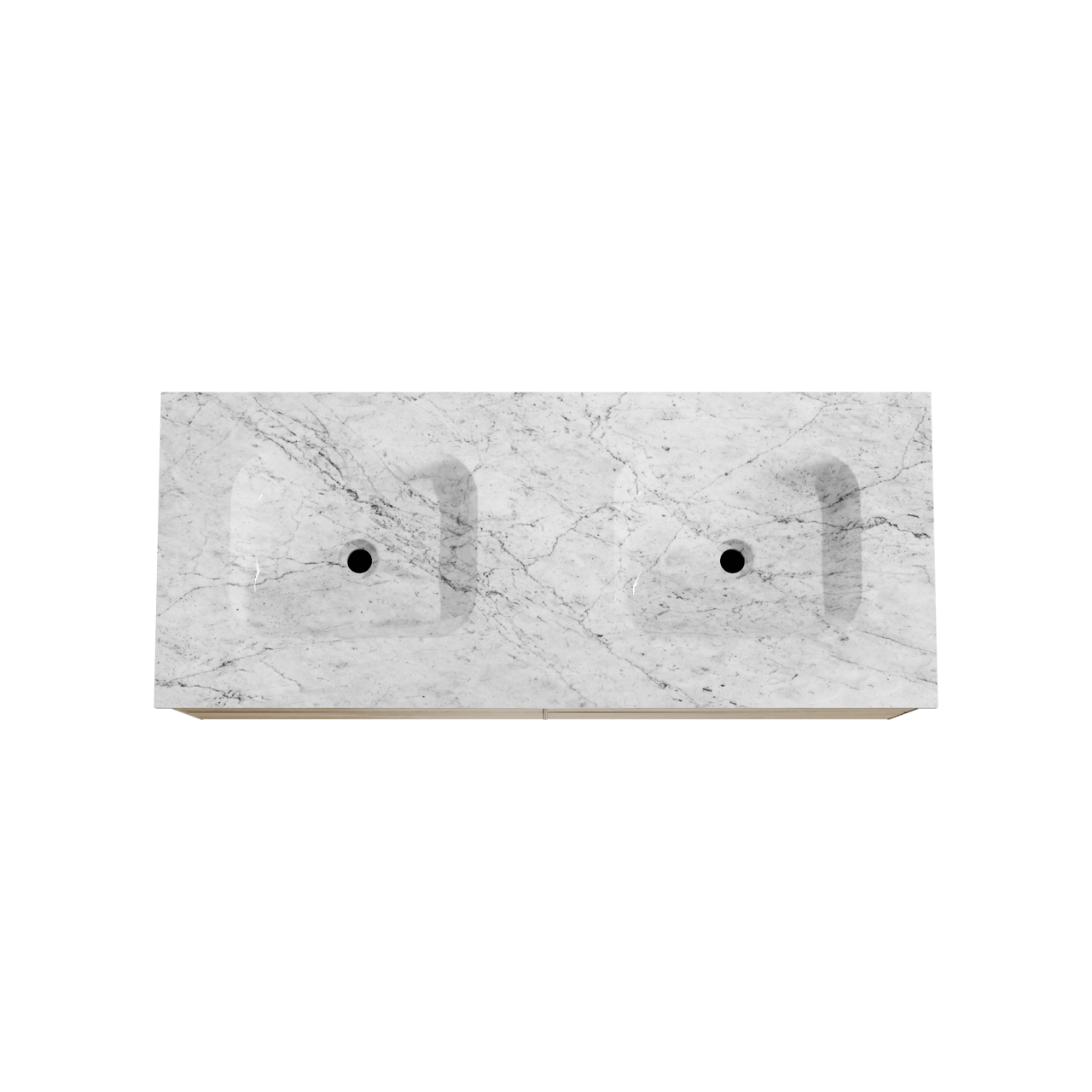 Balmani Mitra hängendes Möbelstück Set: 135 x 55 cm, Rohe Eiche, mit Tablo Arcato Doppelwaschtisch, Marmor Carrara