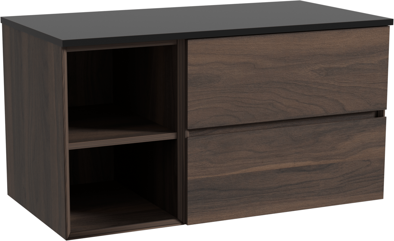 Storke Edge meuble salle de bains suspendu 100 x 52 cm noyer avec Panton tablette simple en mdf enduit de poudre noir mat