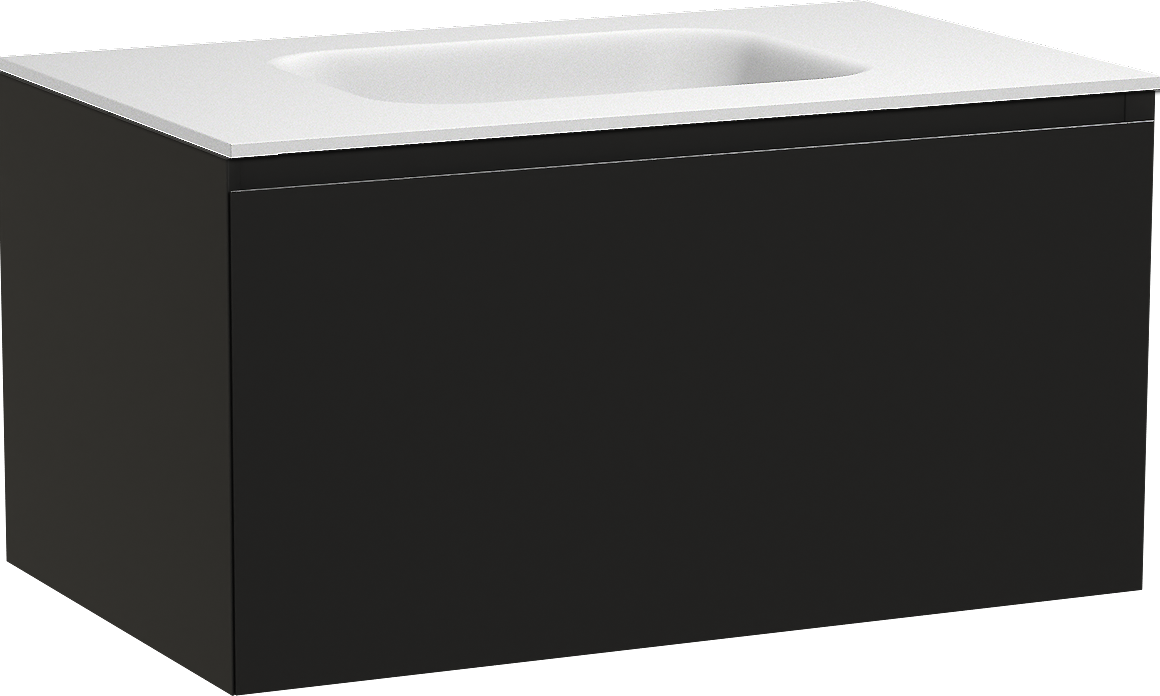 Balmani Idra meuble salle de bains suspendu 90 x 55 cm noir mat avec Tablo Arcato plan simple en solid surface blanc mat