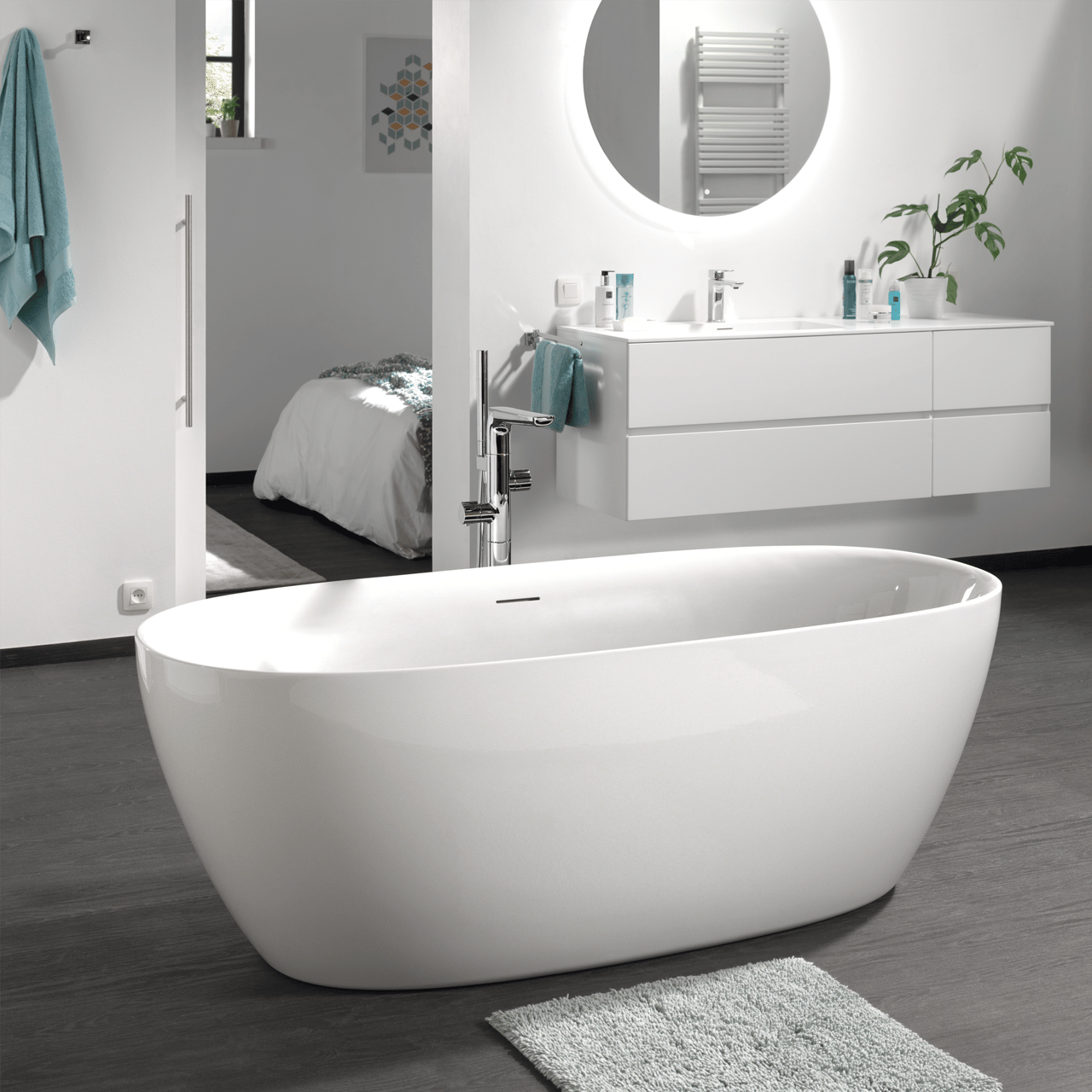 Luca Varess Marcia baignoire îlot ovale 170 x 80 cm acrylique blanc mat