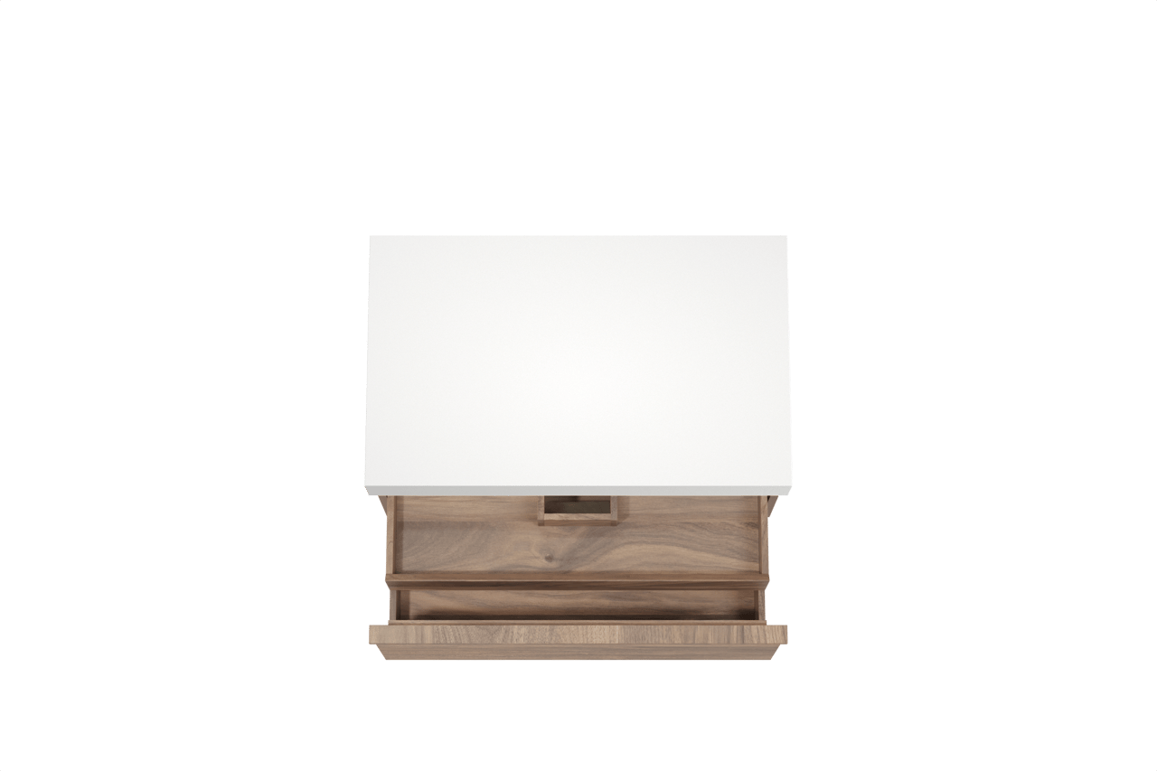 Balmani Forma hängendes Möbelstück Set: 90 x 55 cm, Amerikanischer Nussbaum, mit Dominus Einzel Waschtischplatte, Solid Surface, Weiß matt, Horizontale symmetrische gerade Rippe