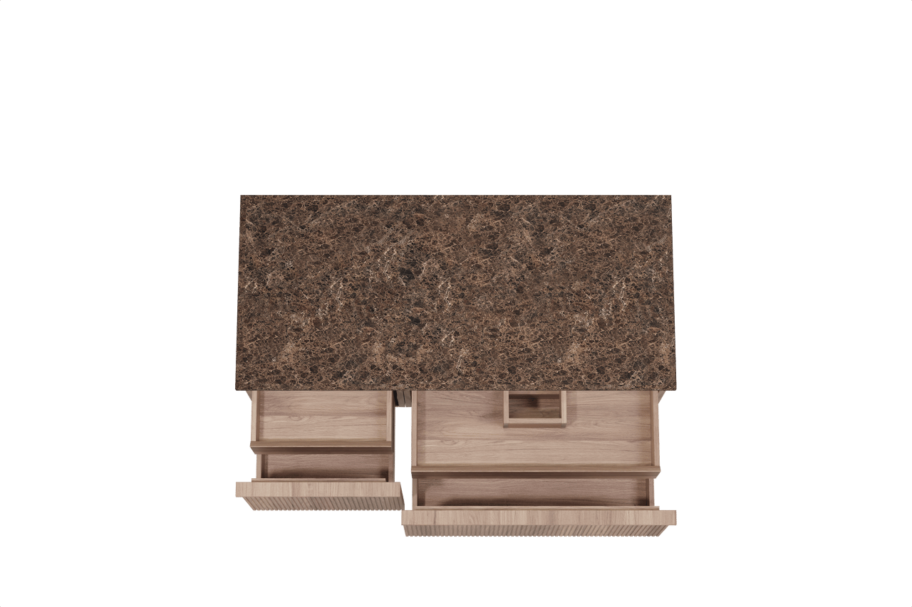 Balmani Forma zwevend badmeubel 120 x 55 cm teakhout met Stretto enkel of dubbel wastafelblad in marmer dark emperador, Verticale symmetrische rechte ribbel