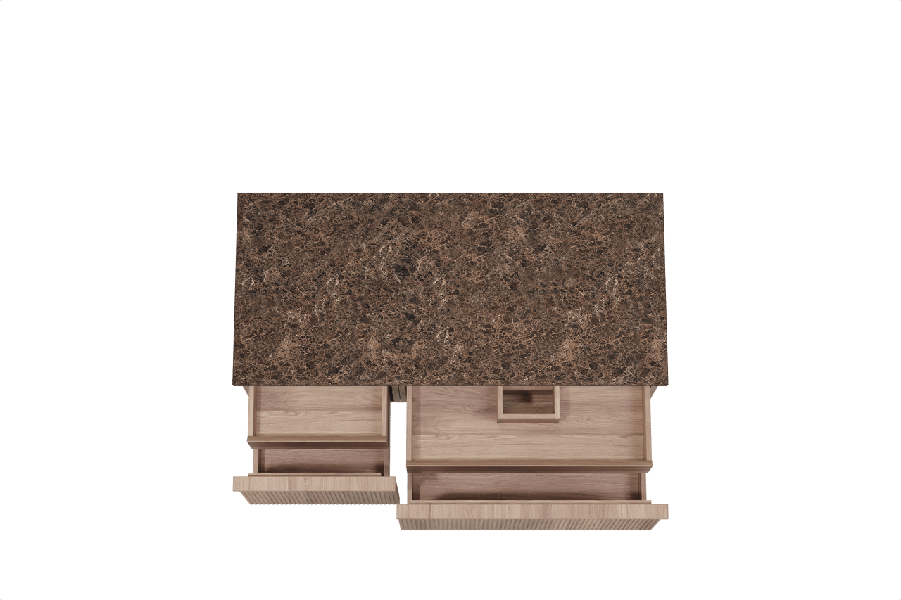 Balmani Forma hängendes Möbelstück Set: 120 x 55 cm, Teak, mit Stretto Einzel- oder Doppel Waschtischplatte, Marmor, Dark Emperador, Vertikale symmetrische gerade Rippe