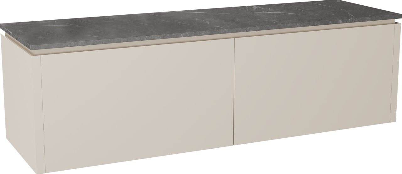 Balmani Eclips zwevend badkamermeubel 180 x 55 cm Sandbeige met Stretto enkel of dubbel tablet in Pietra Grey marmer