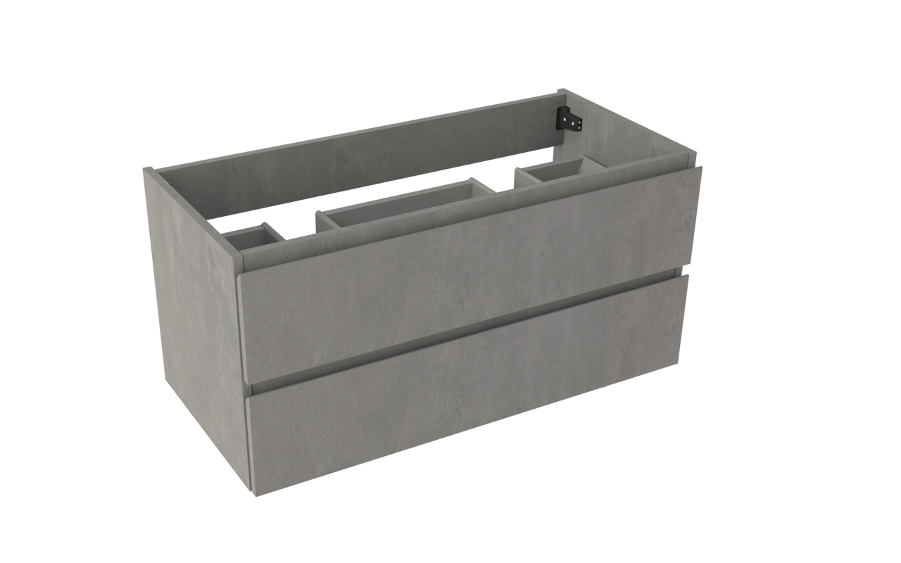Storke Delta zwevende wastafelonderkast 100 x 48 cm 2 sifonuitsparingen beton donkergrijs 2 lades 2 sifonuitsparingen