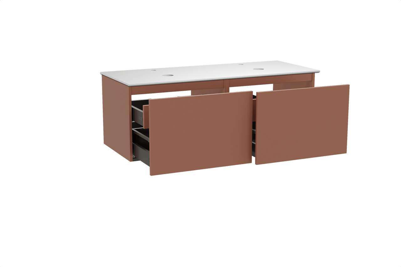 Balmani Sfera hängendes Möbelstück Set: 135 x 55 cm, Cotto, mit Facetta Doppel Waschtischplatte, Solid Surface Weiß matt