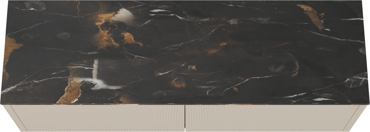 Balmani Eclips meuble salle de bains suspendu 180 x 55 cm Sandbeige avec Stretto tablette simple ou double en Portoro Gold marbre, Nervure droite symétrique verticale