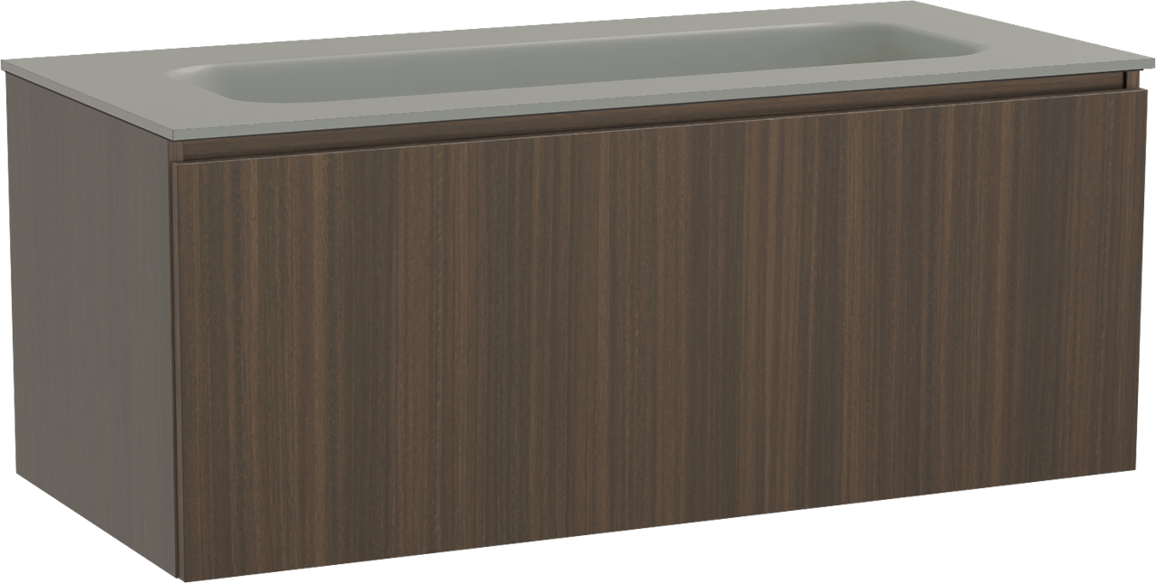 Balmani Sfera zwevend badmeubel 120 x 55 cm eucalyptus met Tablo Arcato enkele wastafel voor 2 kraangaten in solid surface steengrijs