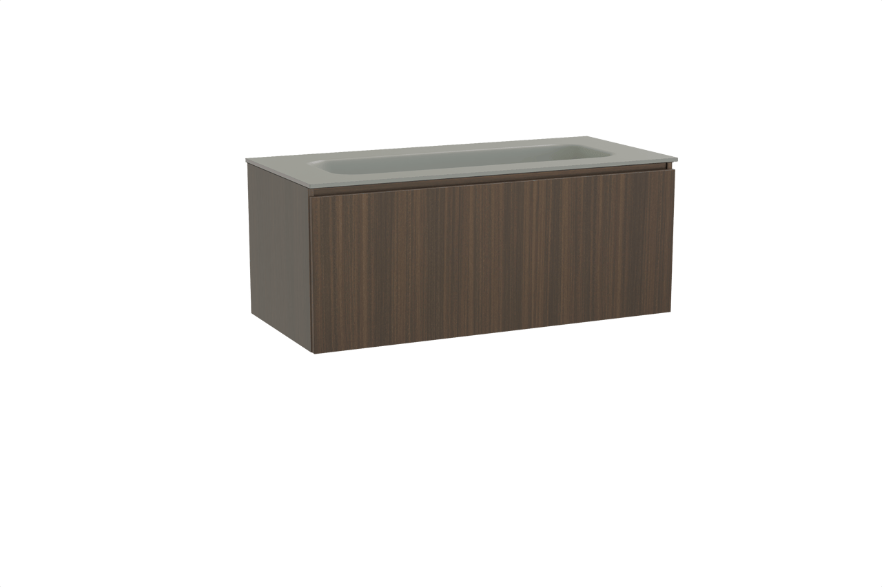 Balmani Sfera zwevend badmeubel 120 x 55 cm eucalyptus met Tablo Arcato enkele wastafel voor 2 kraangaten in solid surface steengrijs