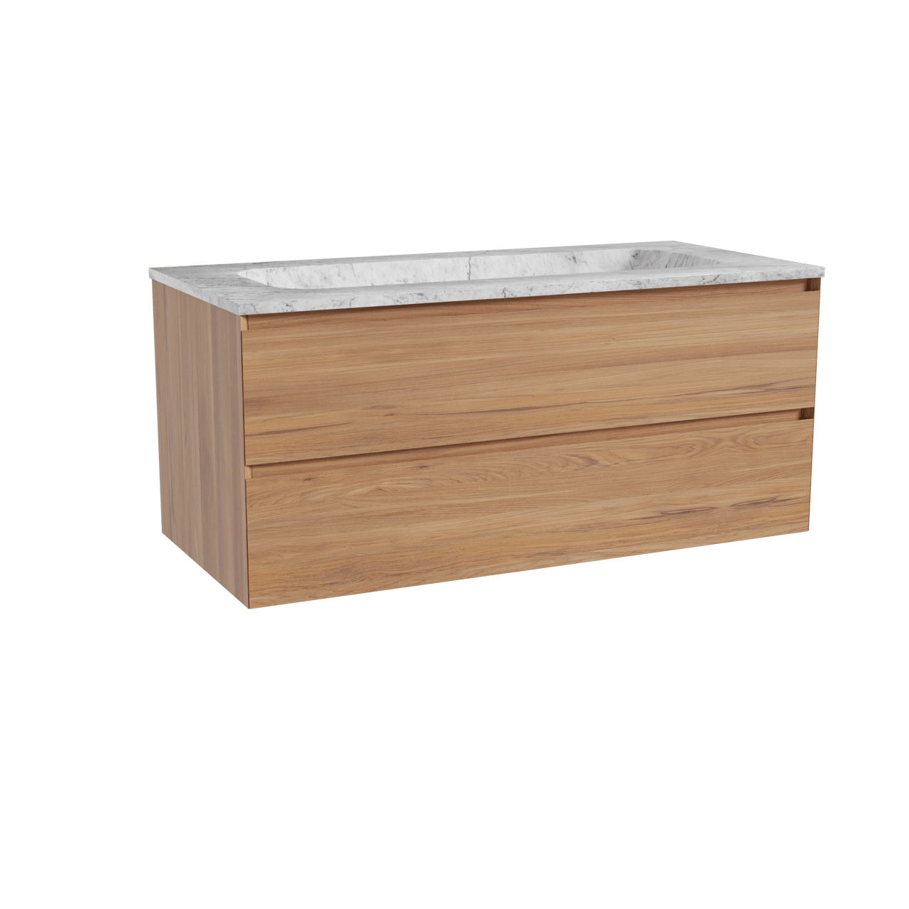 Balmani Mitra zwevend badkamermeubel 120 x 55 cm teak met Tablo Arcato enkele wastafel in marmer carrara