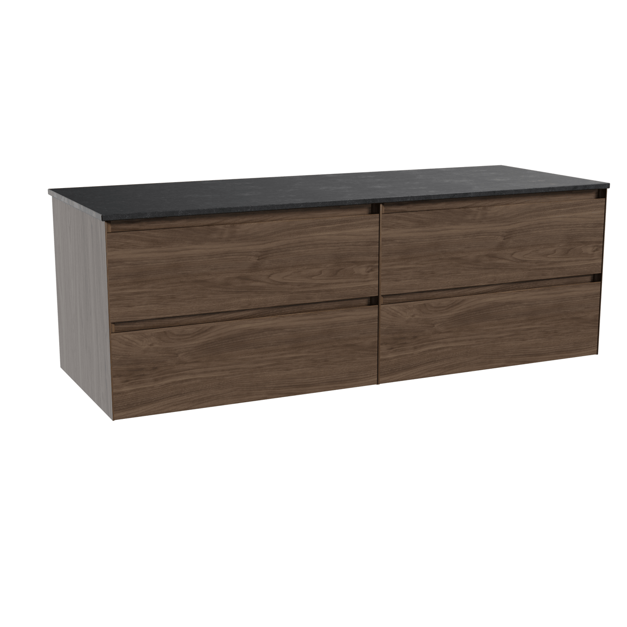 Balmani Mitra zwevend badkamermeubel 150 x 55 cm amerikaanse notelaar met Stretto enkel of dubbel tablet in graniet zwart