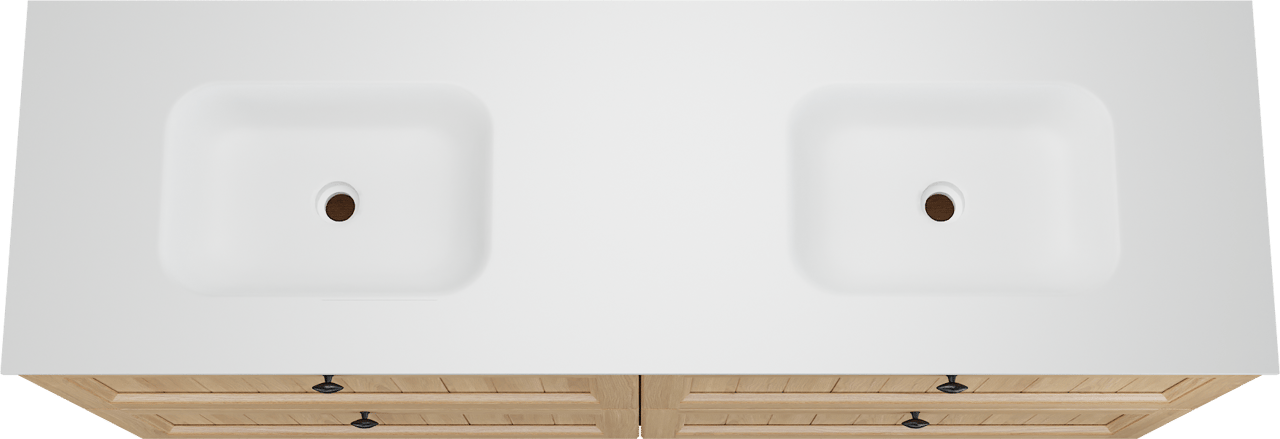 Balmani Lemon staand badmeubel 180 x 55 cm, fineer naturel eiken met Tablo Arcato dubbele wastafel in mat wit