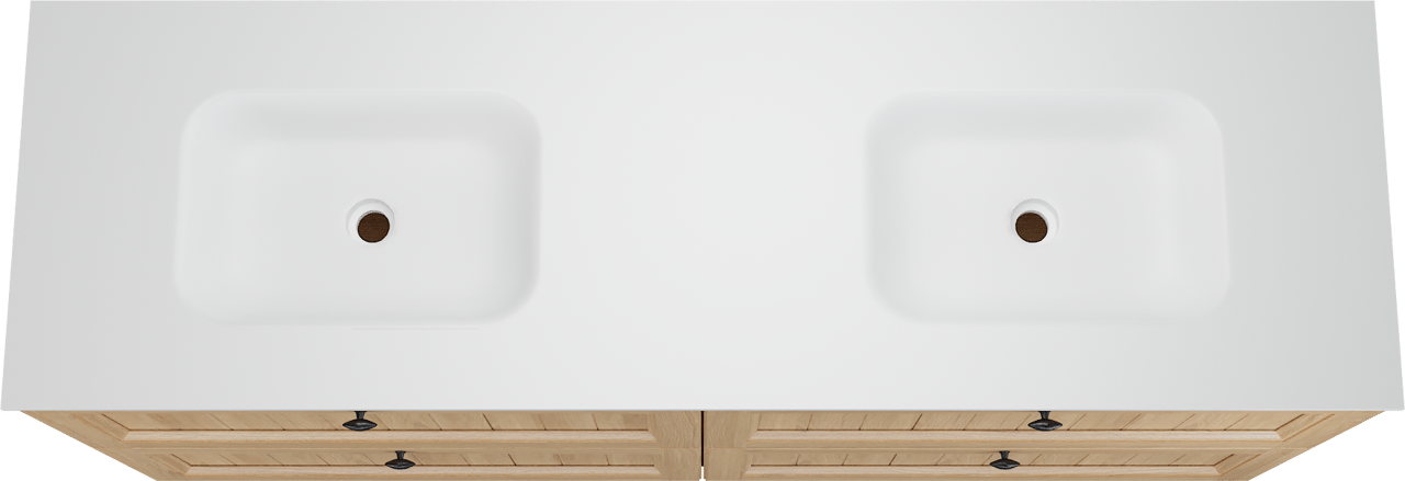 Balmani Lemon staand badkamermeubel 180 x 55 cm, fineer natuur eik met Tablo Arcato dubbele wastafel in mat wit